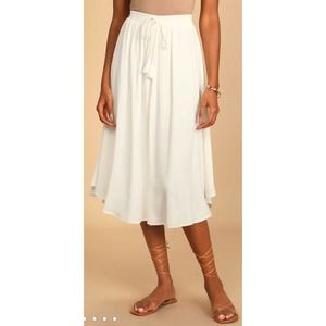 NEW Lulus Regatta Ivory Tassle Midi Skirt Womens Small Summer Resort